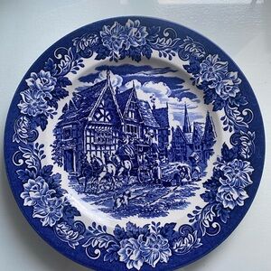 Staffordshire England Blue and White Floral Decorative Plate